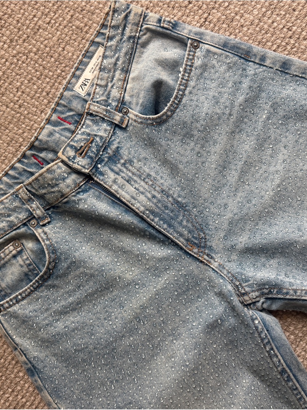Zara Light Blue Embossed Dot Denim Jeans